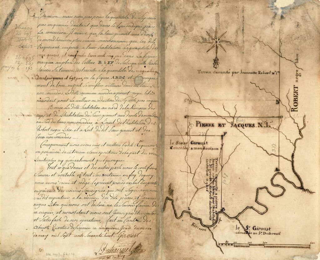 Plano de mensura manuscrito: un texto a la izquierda y, a la derecha, los límites de una parcela dibujados a mano